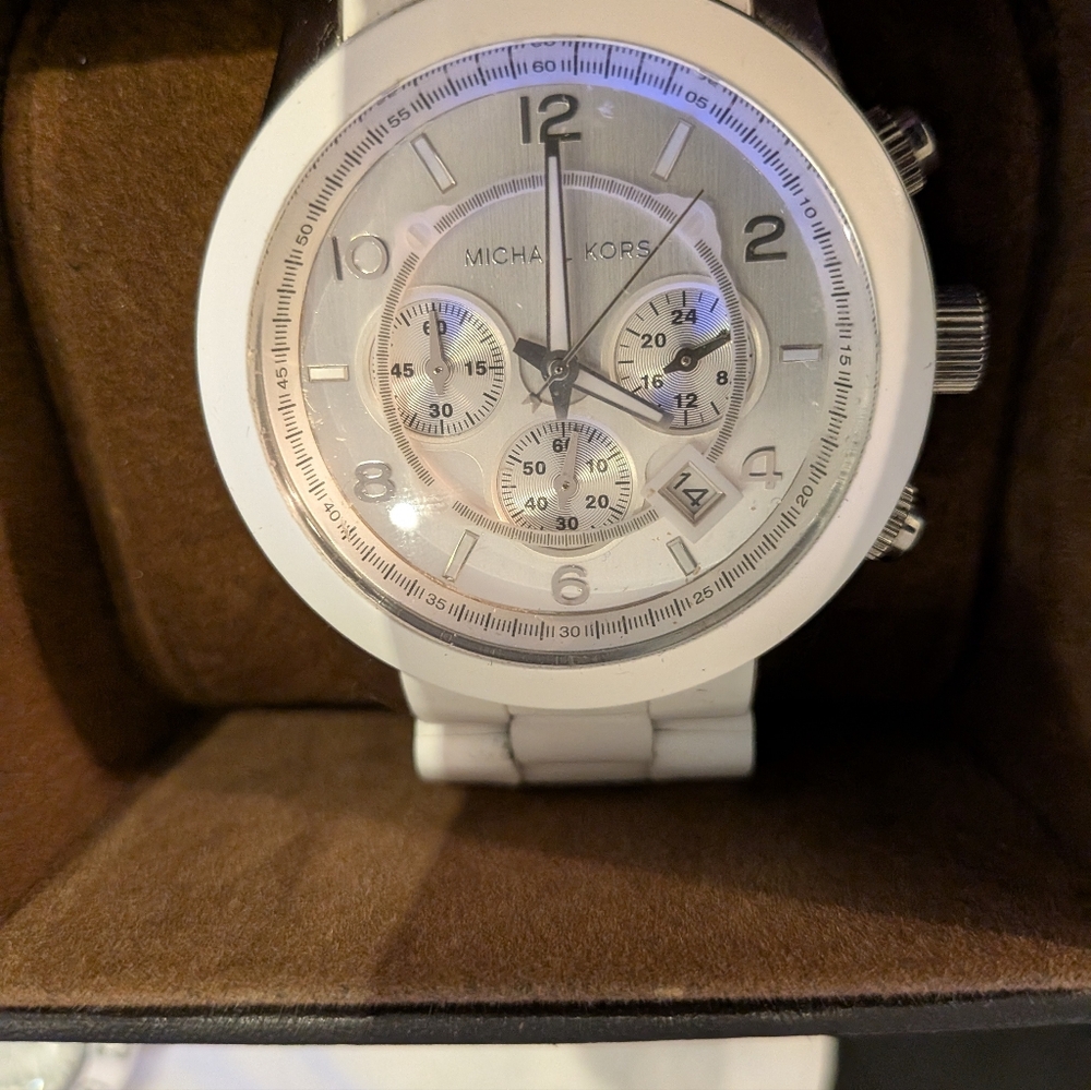 Michael Kors Chronograph White Silicone-Wrapped Stainless Steel Watch 45mm